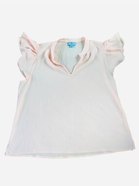 CeCe Pale Pink Flutter Sleeve Split-Neck Blouse